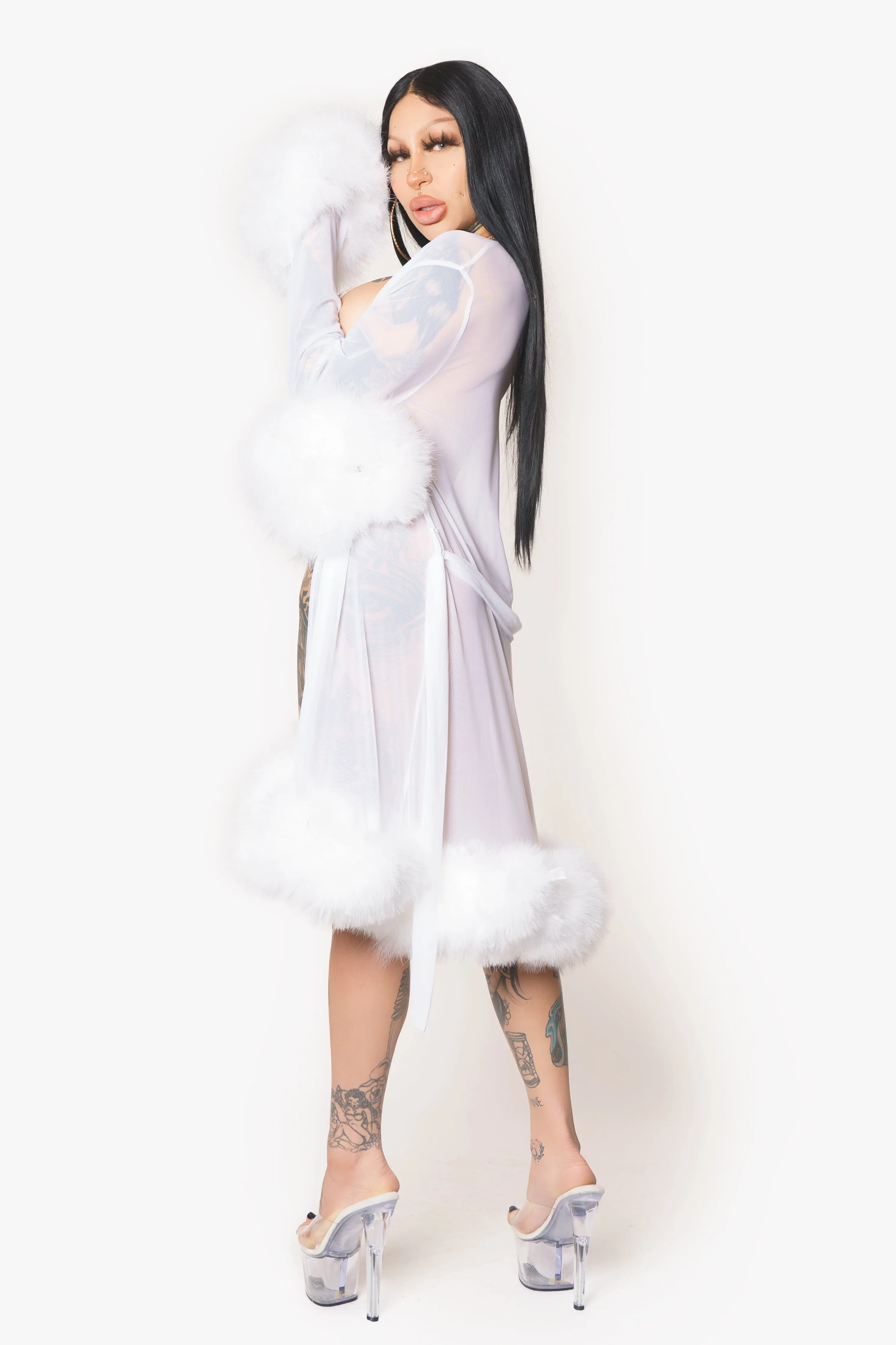White Sheer Fur Robe