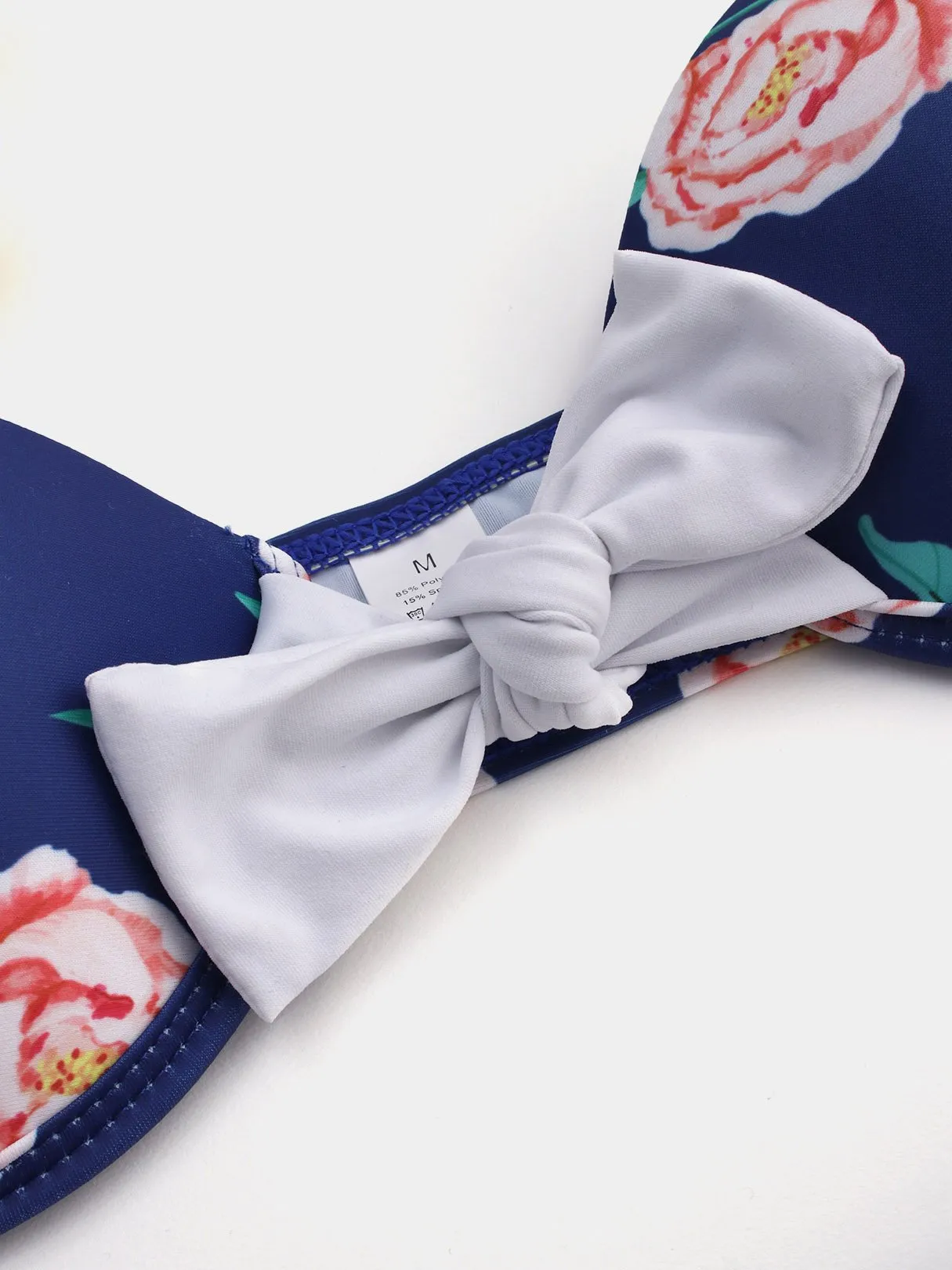 Wholesale Blue Floral Print Self-Tie Ruffle Trim Bikini Swimwear