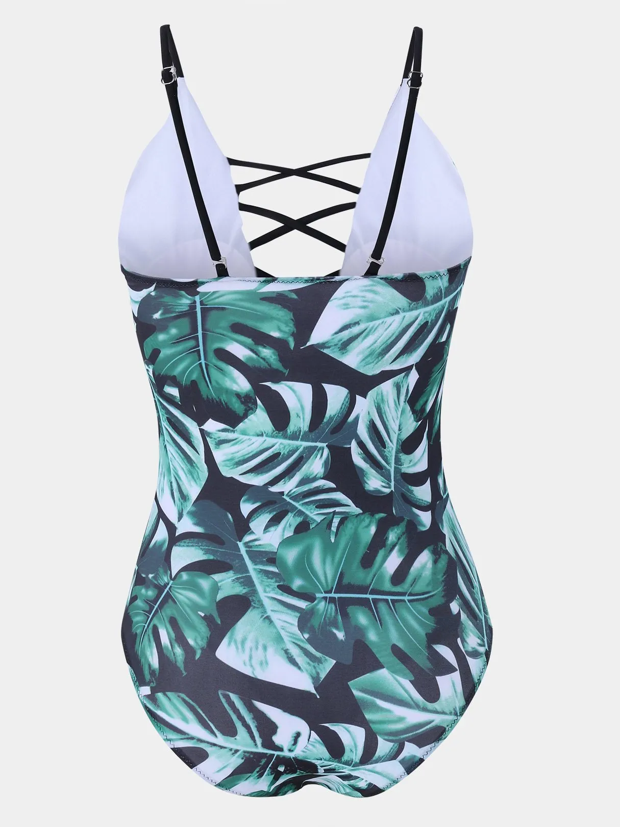 Wholesale Deep V Neck Sleeveless Floral Print Lace-Up Criss-Cross Bikinis