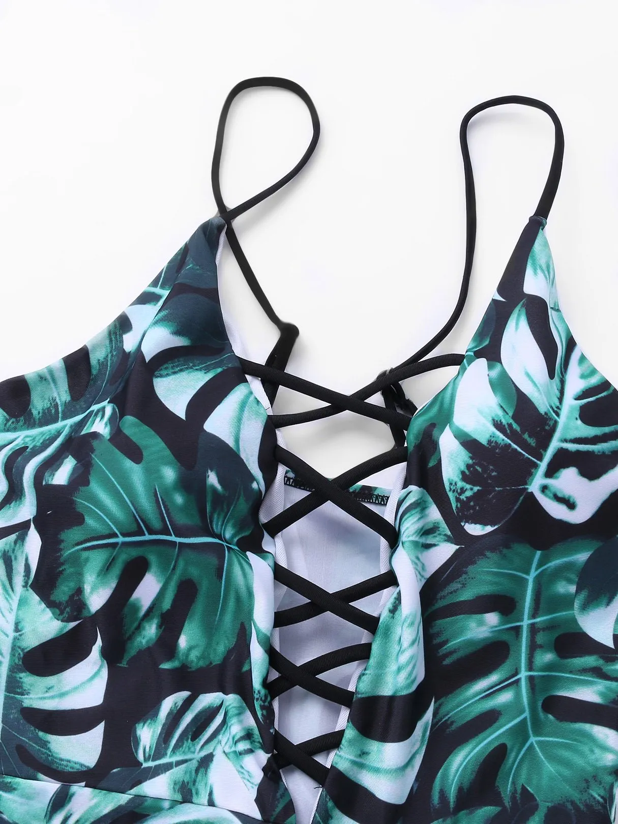 Wholesale Deep V Neck Sleeveless Floral Print Lace-Up Criss-Cross Bikinis
