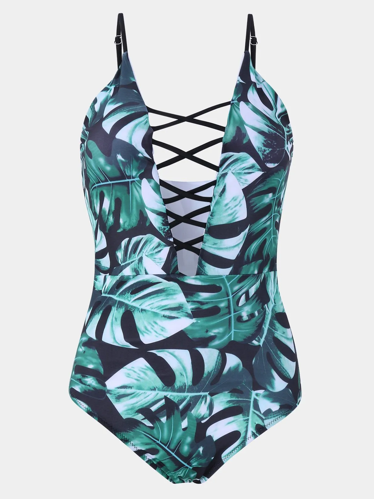 Wholesale Deep V Neck Sleeveless Floral Print Lace-Up Criss-Cross Bikinis