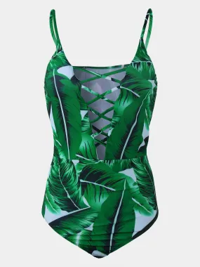 Wholesale Deep V Neck Sleeveless Floral Print Lace-Up Criss-Cross Bikinis