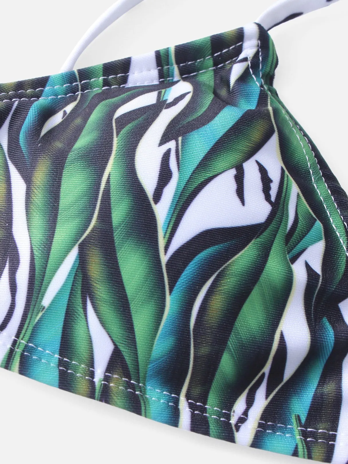 Wholesale Green Halter Sleeveless Floral Print Backless Two Piece Bikinis