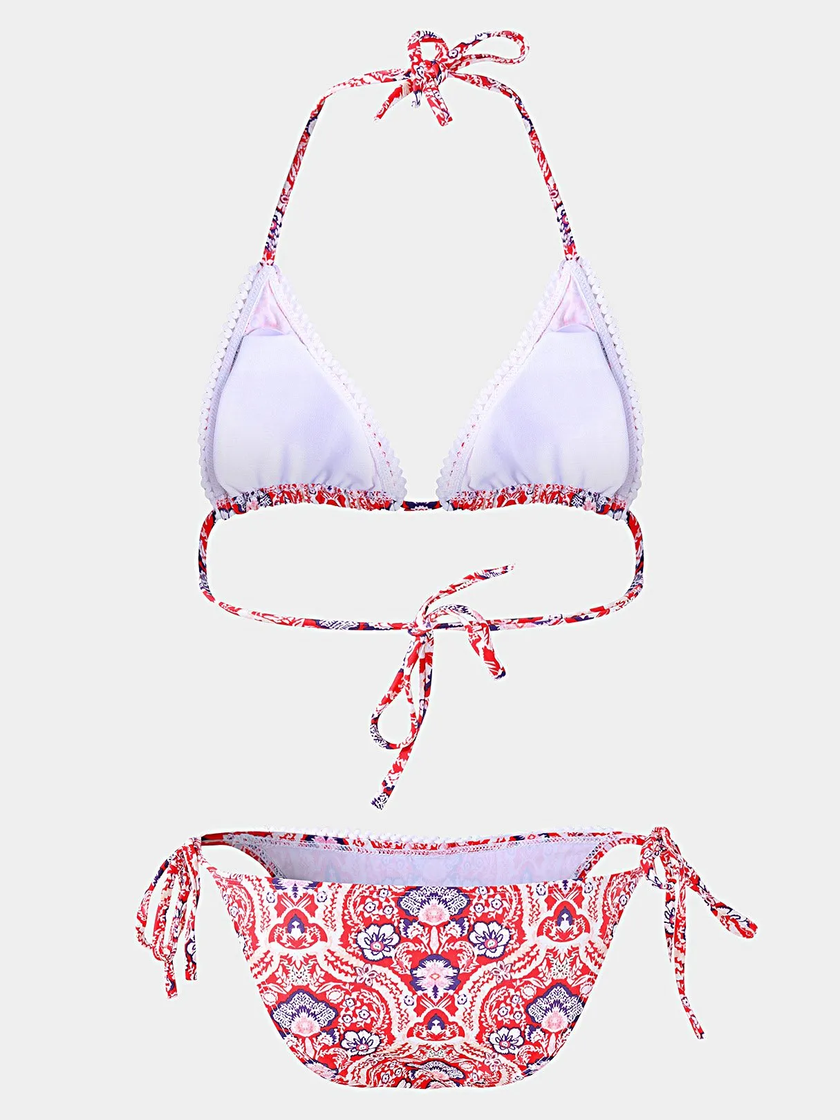 Wholesale Halter Deep V Neck Sleeveless Floral Print Backless Bikini Suit