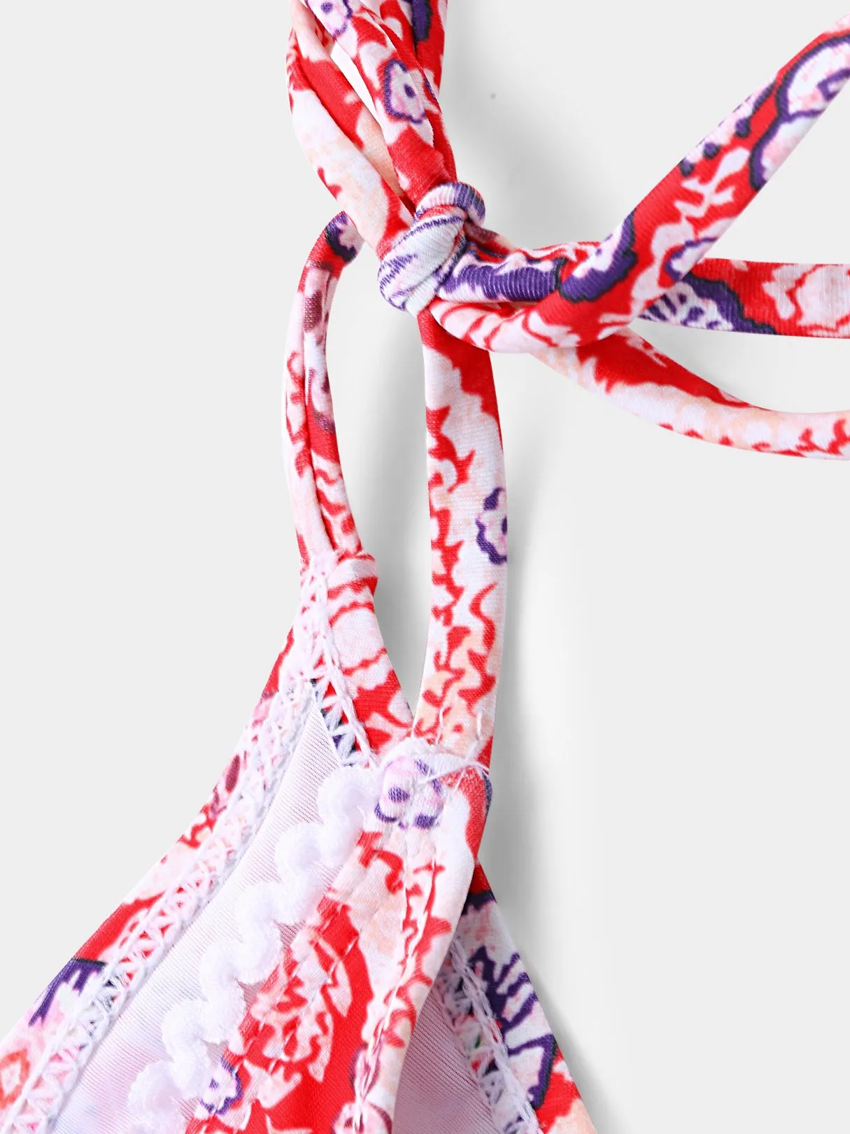 Wholesale Halter Deep V Neck Sleeveless Floral Print Backless Bikini Suit