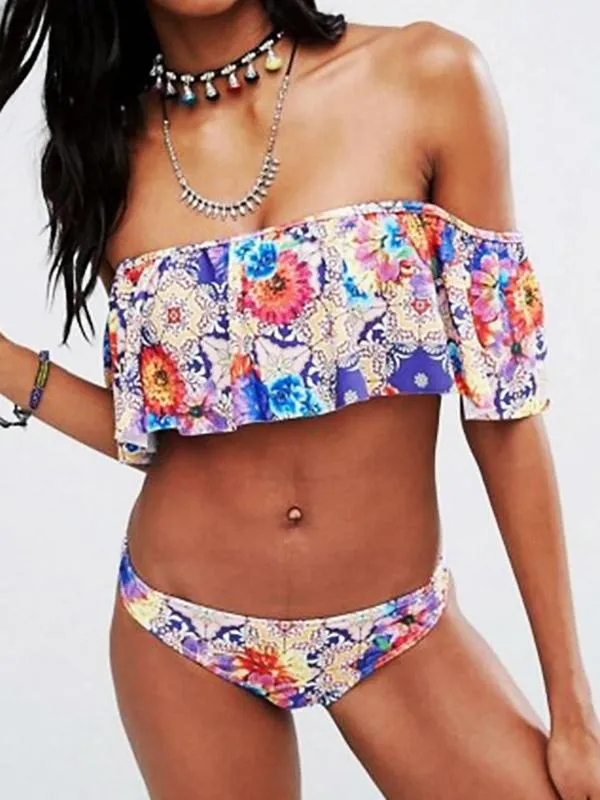 Wholesale Off The Shoulder Floral Print Bikinis