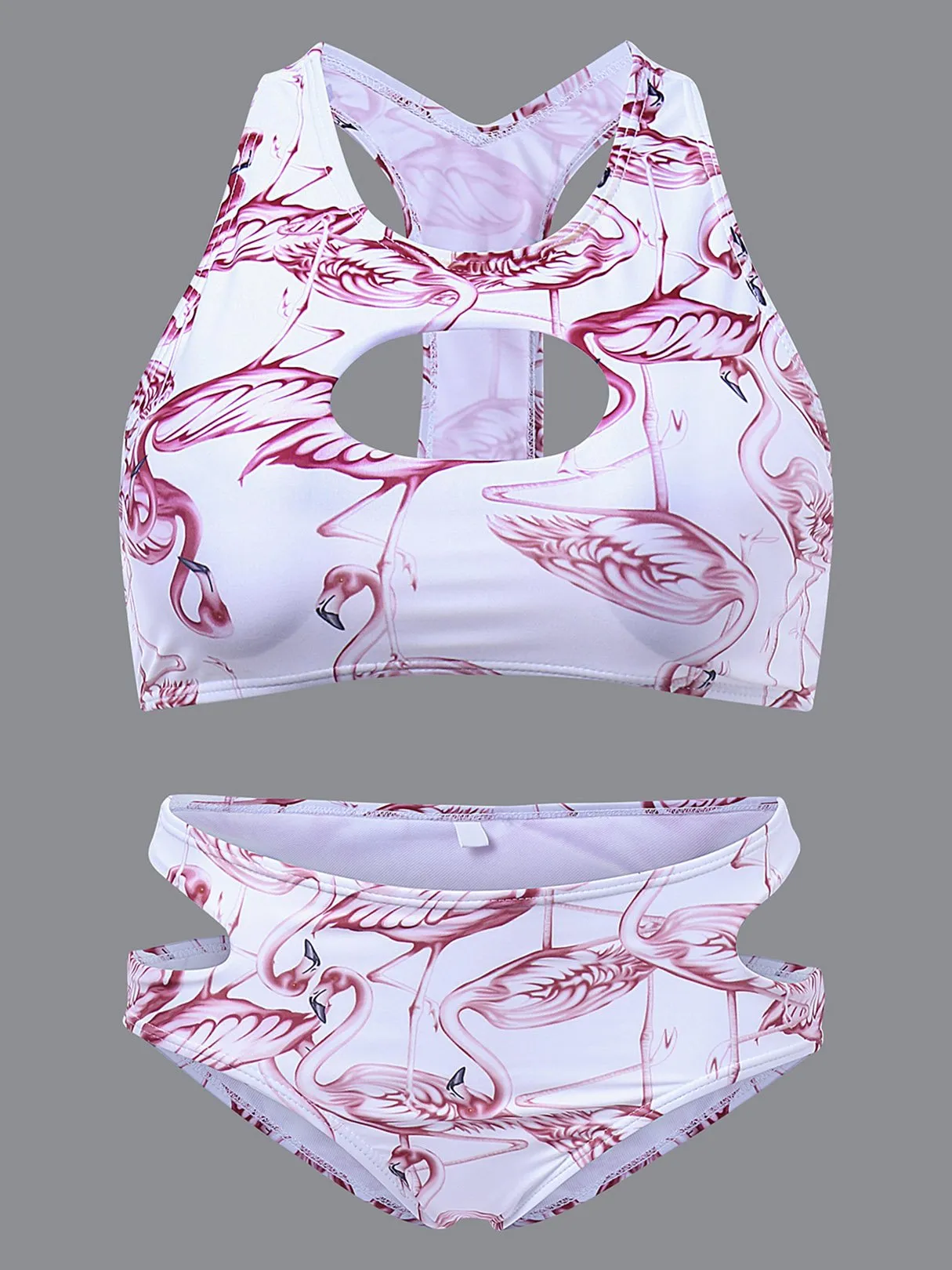 Wholesale Round Neck Sleeveless Floral Print Cut Out Two Piece Bikinis