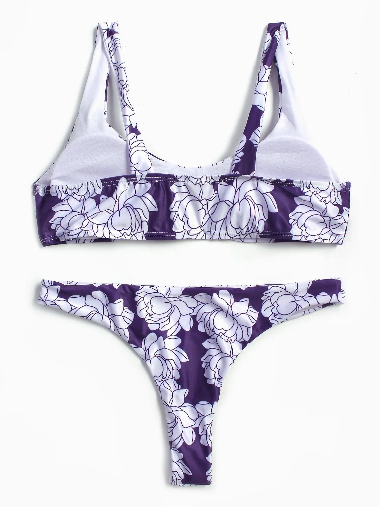 Wholesale Scoop Neck Sleeveless Floral Print Backless Two Piece Bikinis