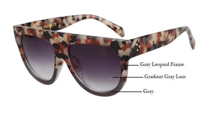 Woman Flat Top Mirror Sun Glasses Cat Eye Sunglasses French brand oculos De Sol