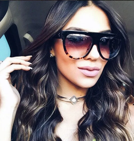Woman Flat Top Mirror Sun Glasses Cat Eye Sunglasses French brand oculos De Sol