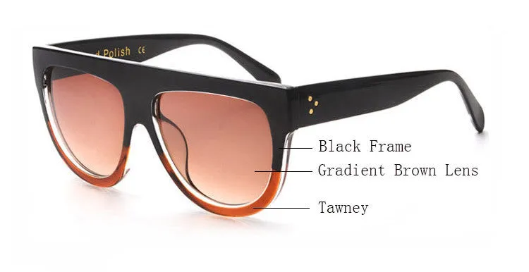 Woman Flat Top Mirror Sun Glasses Cat Eye Sunglasses French brand oculos De Sol