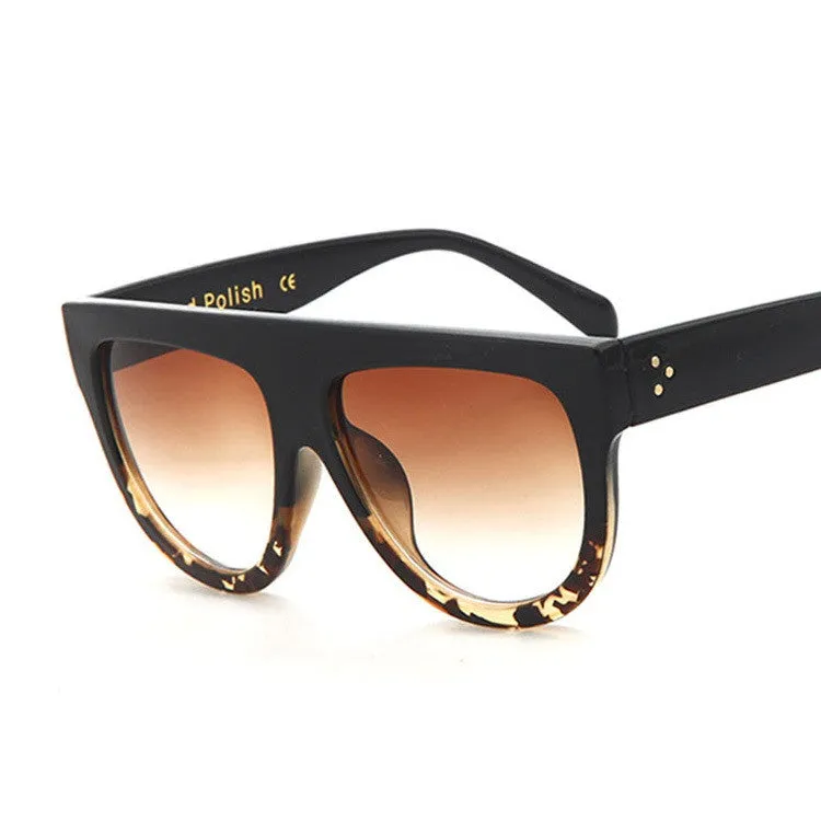 Woman Flat Top Mirror Sun Glasses Cat Eye Sunglasses French brand oculos De Sol