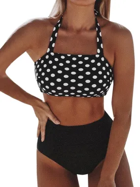 Women Bikini Set Halter Vest Beach High Waist Dot Swimwear