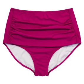 Women's High Waist Bikini Bottoms Ruched | "Fuchsia"