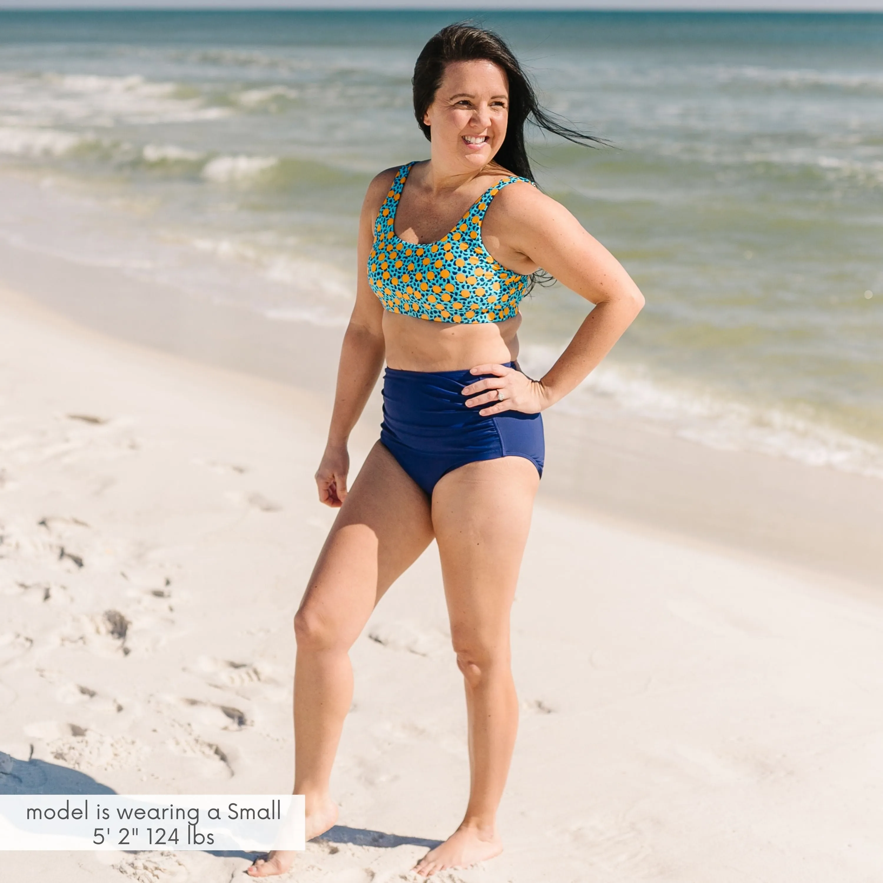 Women's High Waist Bikini Bottoms Ruched | "Navy"
