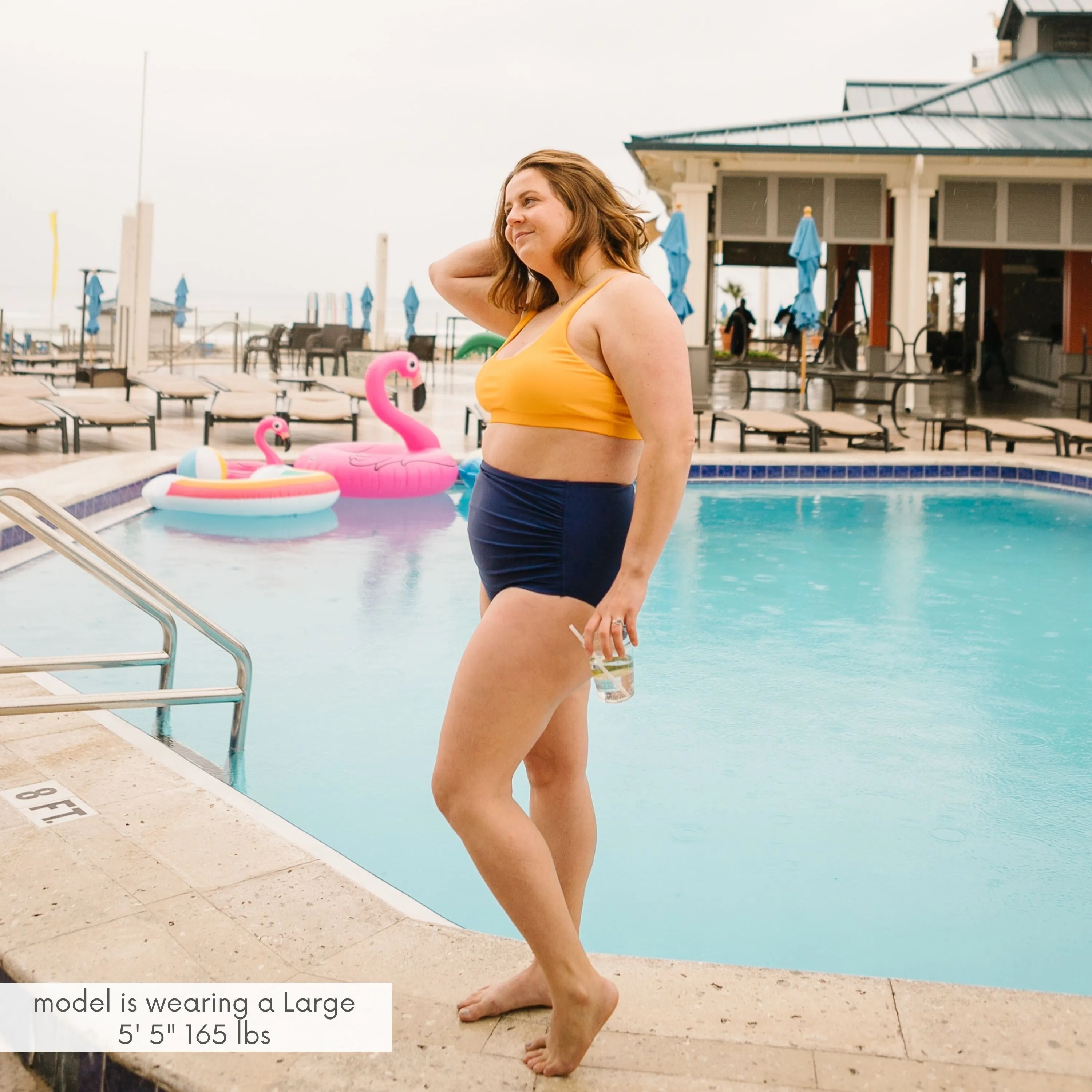 Women's High Waist Bikini Bottoms Ruched | "Navy"