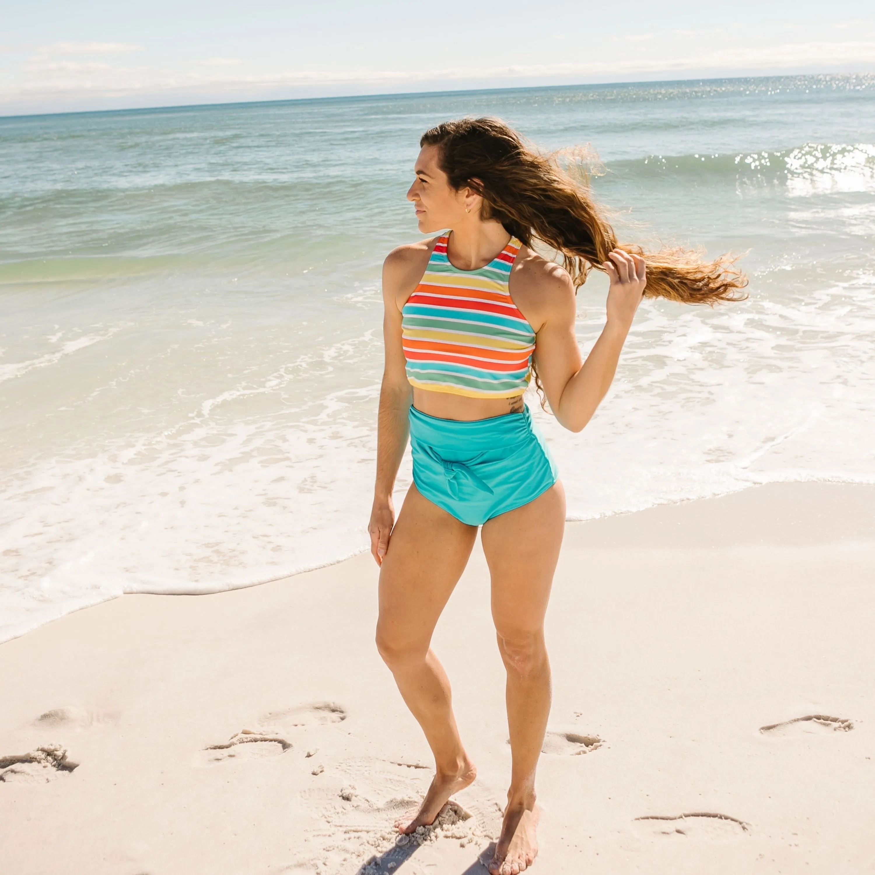 Women's High Waist Bikini Bottoms Tie Front | "Scuba Blue"