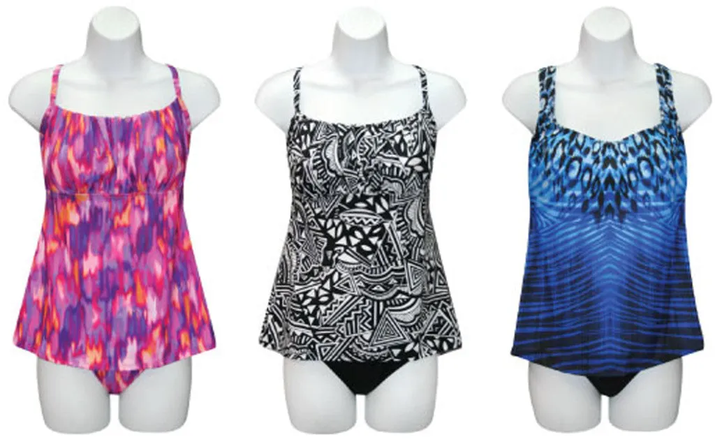 women's missy fashion tankini swimsuits w/ brief bottoms - sizes s-xl Case of 24