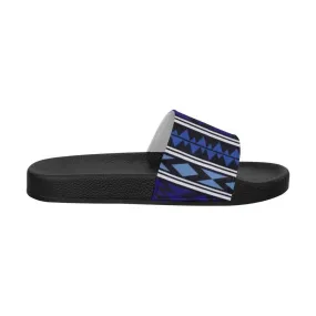 Womens Slides, Flip Flop Sandals, Dark Blue Aztec Print by inQue.Style