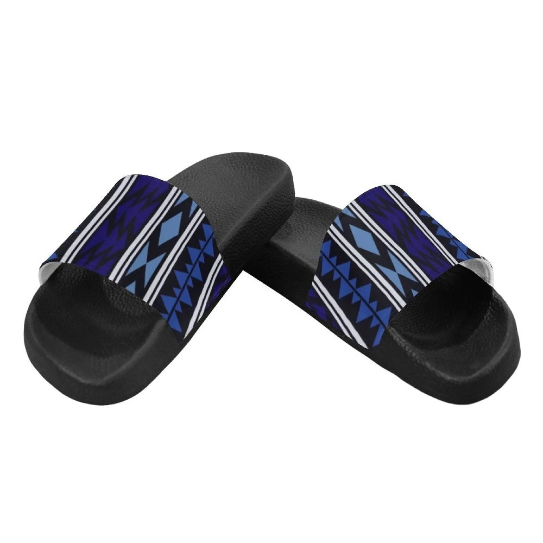 Womens Slides, Flip Flop Sandals, Dark Blue Aztec Print by inQue.Style