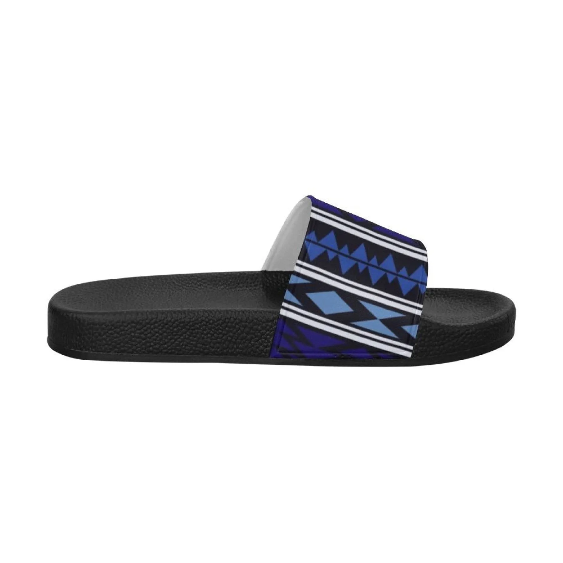 Womens Slides, Flip Flop Sandals, Dark Blue Aztec Print by inQue.Style