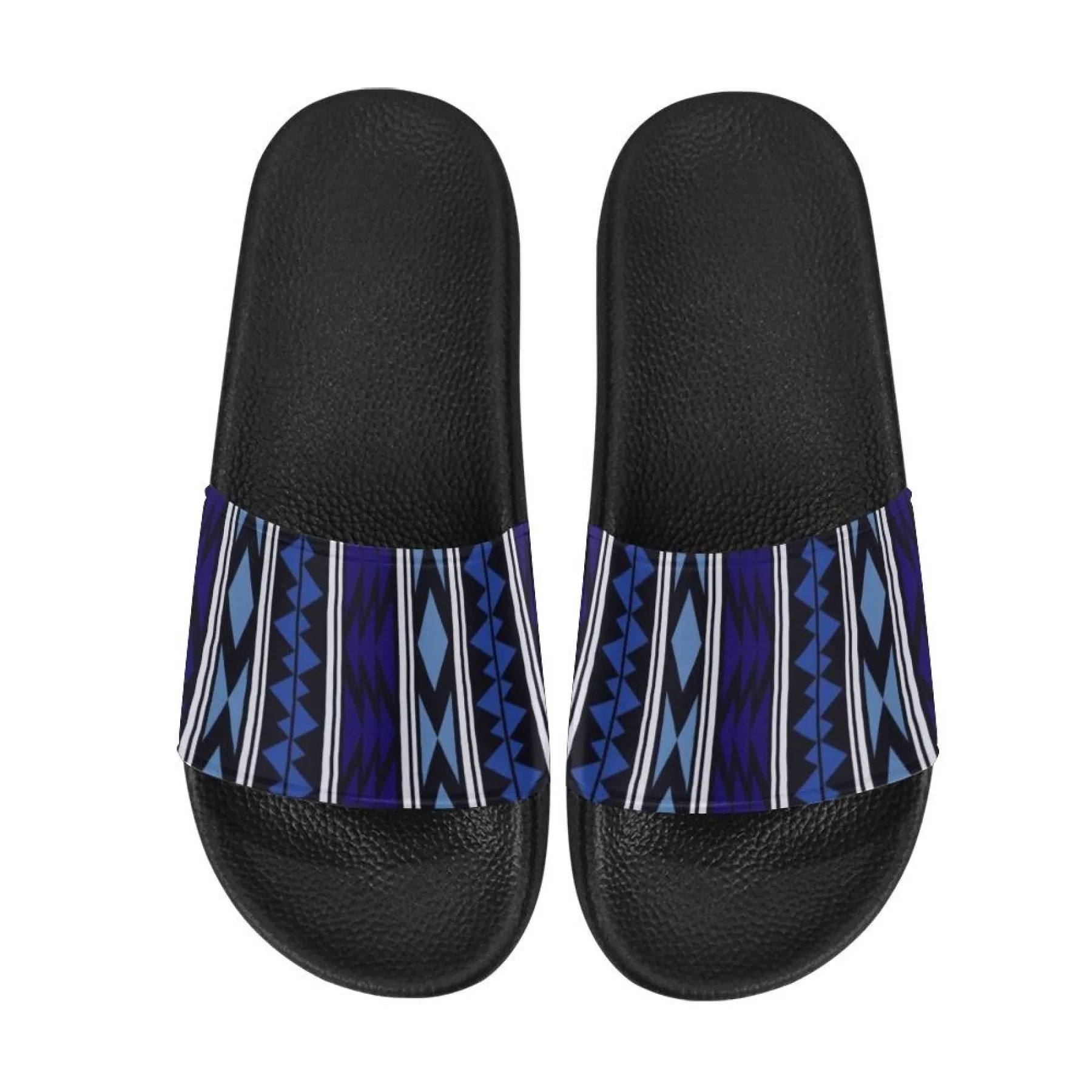 Womens Slides, Flip Flop Sandals, Dark Blue Aztec Print by inQue.Style