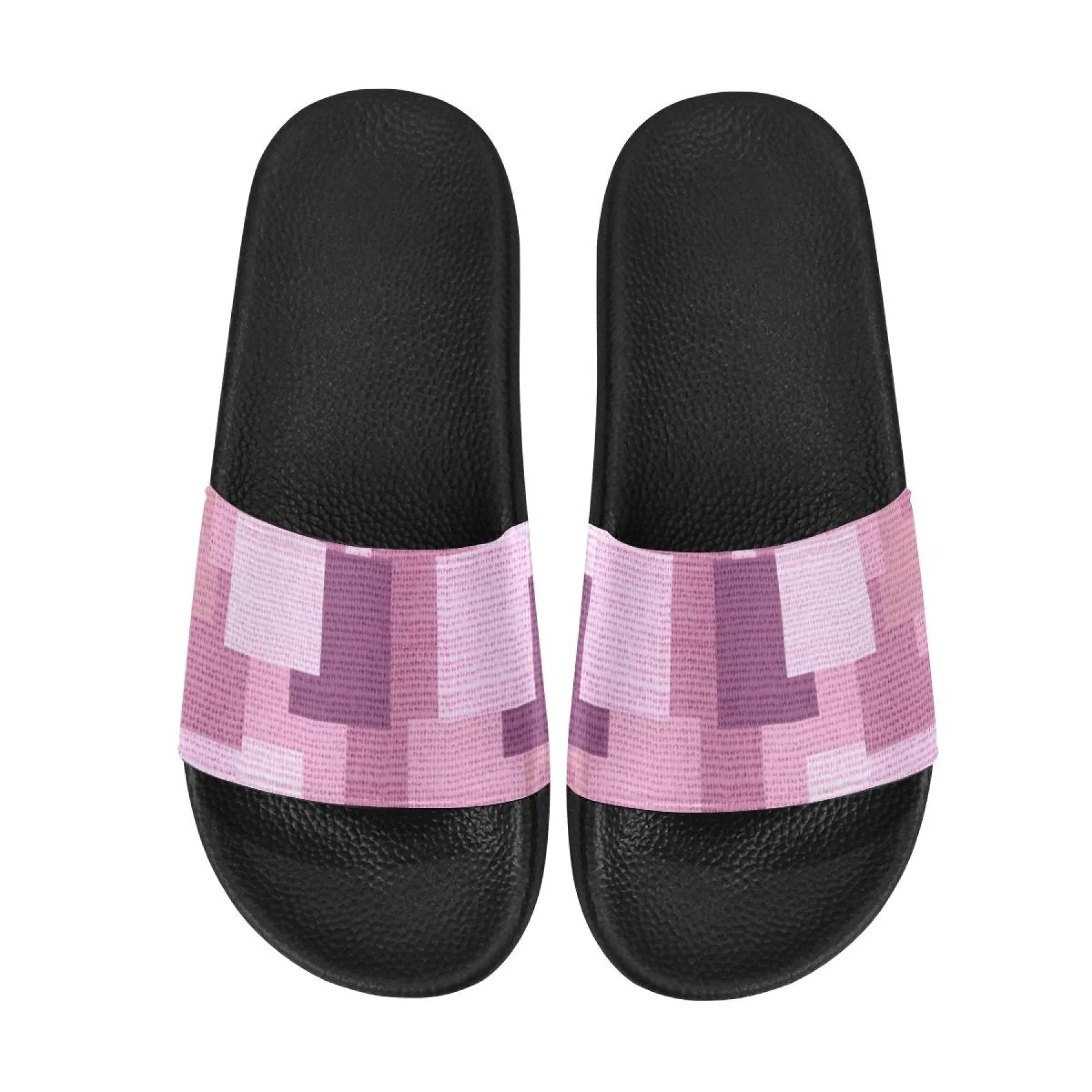 Womens Slides, Flip Flop Sandals, Pink And Purple Block Print by inQue.Style