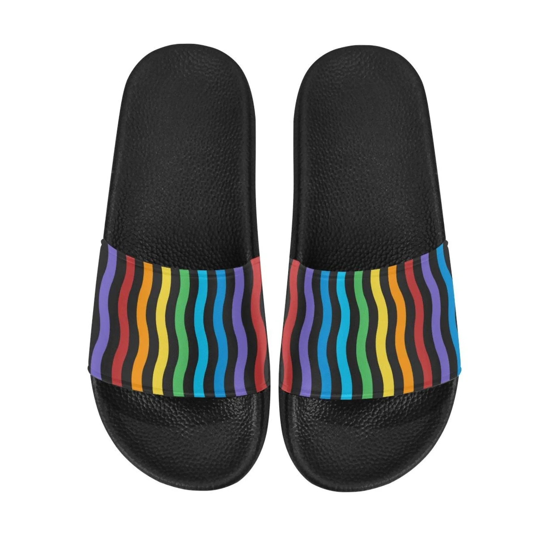 Womens Slides, Flip Flop Sandals, Rainbow Stripe Print by inQue.Style