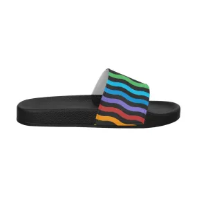 Womens Slides, Flip Flop Sandals, Rainbow Stripe Print by inQue.Style