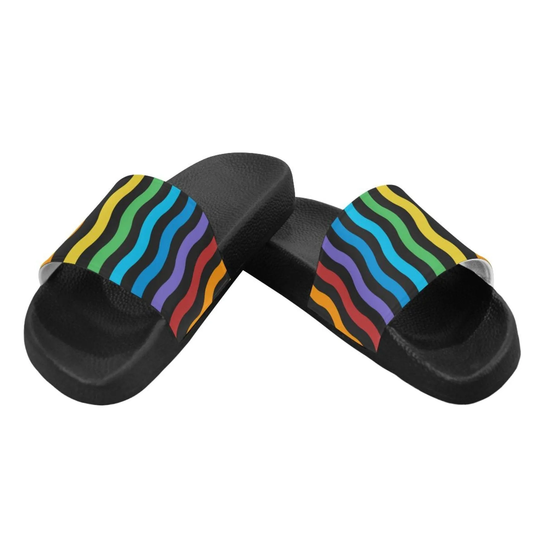 Womens Slides, Flip Flop Sandals, Rainbow Stripe Print by inQue.Style
