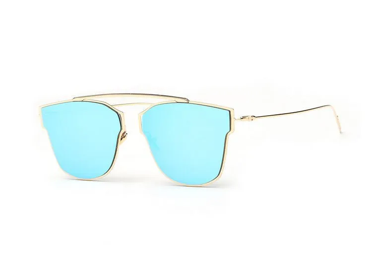 Women's Sunglasses Metal Frame Reflective Coating Mirror Flat Panel Lens Brand Designer Sun Glasses Oculos De Sol