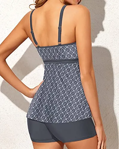 Women's Two-Piece Tankini Bathing Suit For Tummy Control-Grey Tribal
