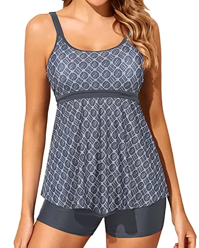 Women's Two-Piece Tankini Bathing Suit For Tummy Control-Grey Tribal