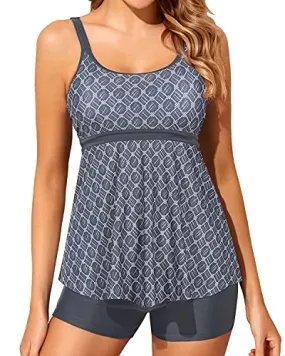 Women's Two-Piece Tankini Bathing Suit For Tummy Control-Grey Tribal